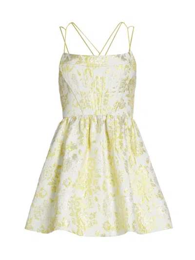 Alice And Olivia Women's Nat Floral Metallic Jacquard Minidress In Happy Yellow