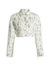 ALICE AND OLIVIA WOMEN'S NELSON FLORAL CROPPED DENIM JACKET