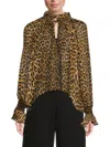 Alice And Olivia Women's Norah Leopard Print Silk Blouse In Brown
