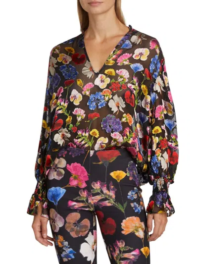 Alice And Olivia Women's Onica Sheer Floral Blouse