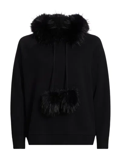Alice And Olivia Women's Oscar Faux Fur-trimmed Knit Hoodie In Black