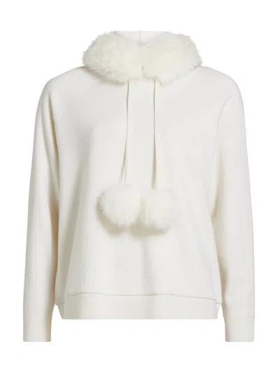 Alice And Olivia Women's Oscar Faux Fur-trimmed Knit Hoodie In White