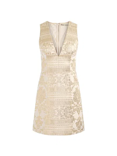 Alice And Olivia Pacey Metallic Jacquard Mini Dress In Gold