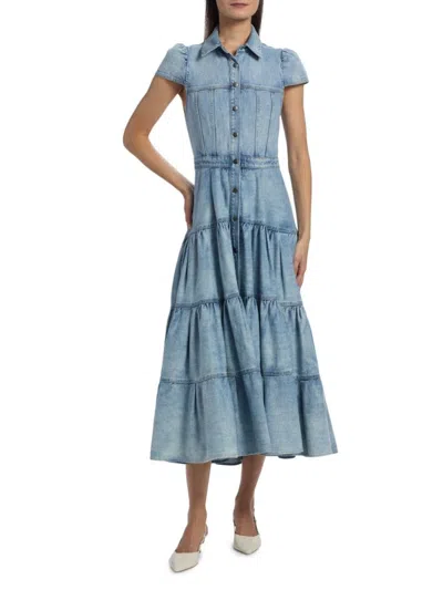 Alice And Olivia Women's Patsy Denim Fit & Flare Midi-shirtdress In Blue