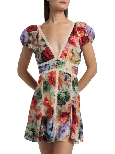 Alice And Olivia Women's Plunging V-neck Cotton Minidress In Multi