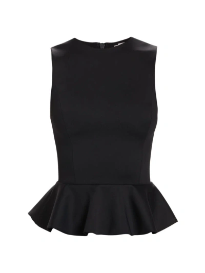 Alice And Olivia Poppy Crew Neck Cap Sleeve Peplum Top In Black