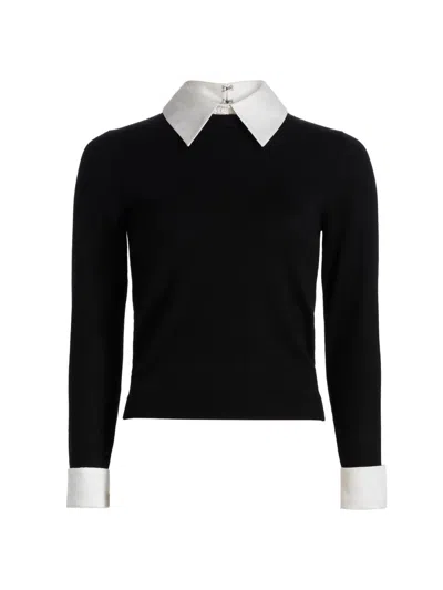 Alice And Olivia Women's Porla Collared Wool Sweater In Black