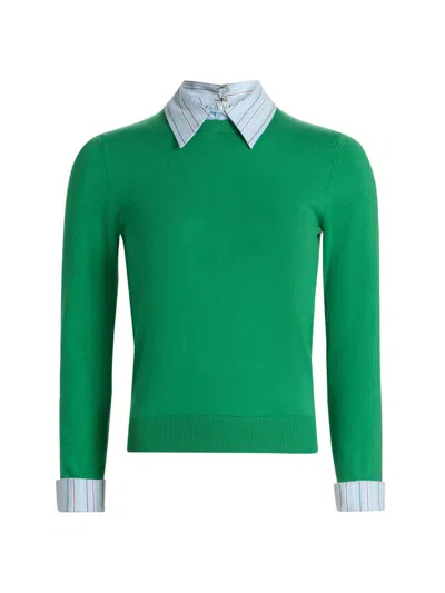 Alice And Olivia Women's Porla Mixed-media Collared Sweater In Green