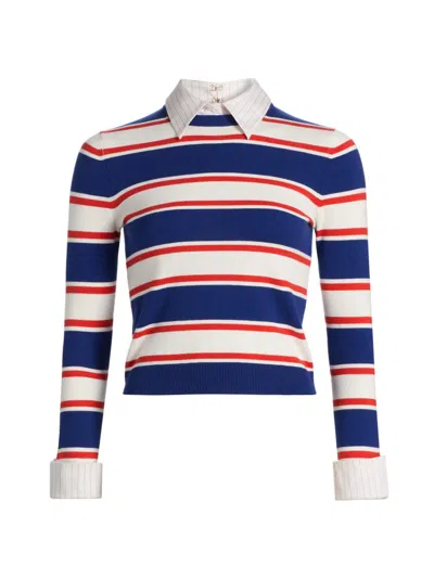 Alice And Olivia Porla Collared Sweater In Americana Stripe