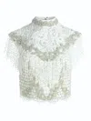 ALICE AND OLIVIA WOMEN'S PRIA BEADED FRINGE LACE TOP