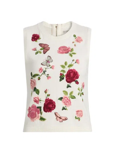 Alice And Olivia Reva Embroidered Top In Multi