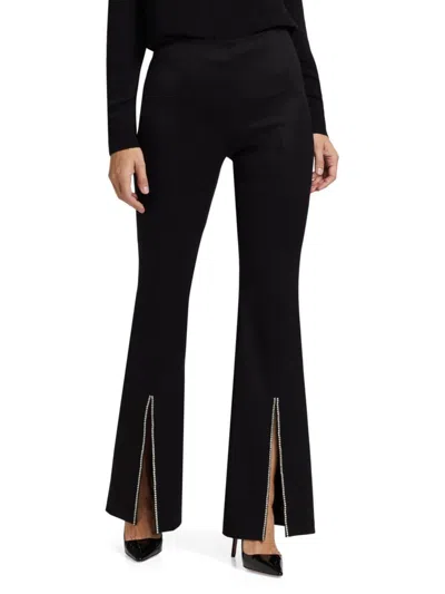 Alice And Olivia Women's Rhinestone Stretch Boot-cut Pants In Black