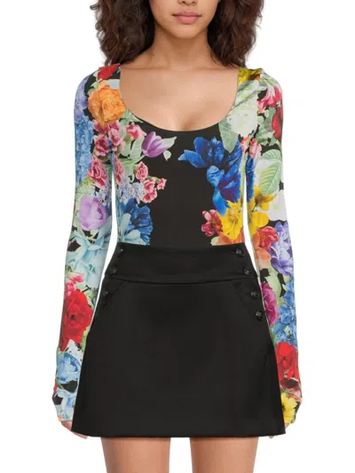 Alice And Olivia Women's Rhys Floral Bodysuit In Black