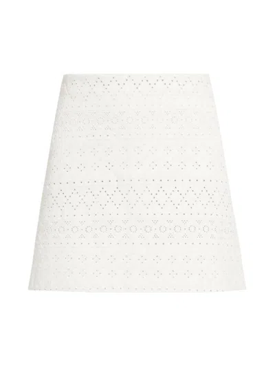 Alice And Olivia Riley Embroidered Mini Skirt In Off White