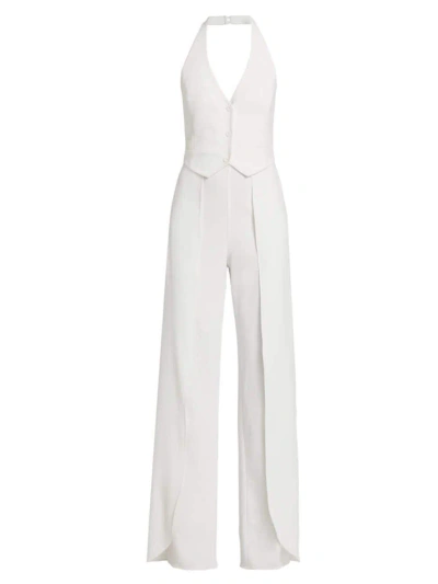 Alice And Olivia Robin Halter Split-leg Vest Jumpsuit In Off White