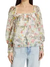 ALICE AND OLIVIA WOMEN'S ROWA FLORAL EYELET TOP