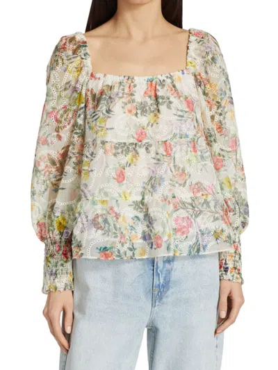 Alice And Olivia Women's Rowa Floral Eyelet Top In White Multi