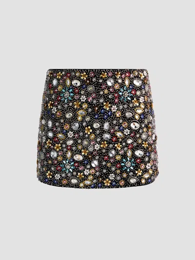 Alice And Olivia Women's Rubi Embellished Micro Mini Skirt In Black Multi