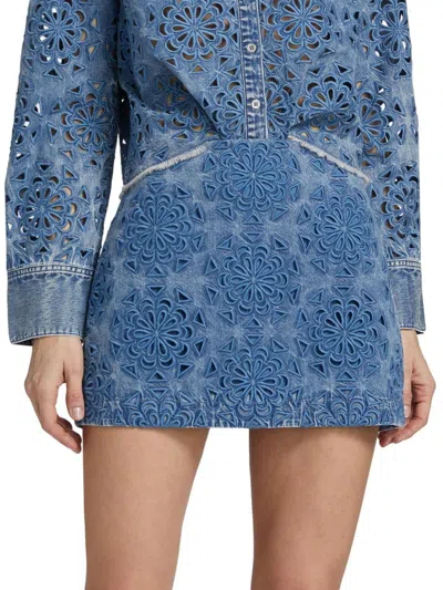 Alice And Olivia Women's Rubi Lasercut Denim Miniskirt In Blue
