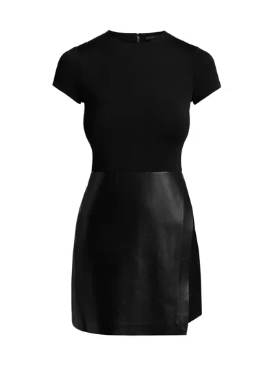 Alice And Olivia Sabine Mixed-media Short-sleeve Minidress In Multi