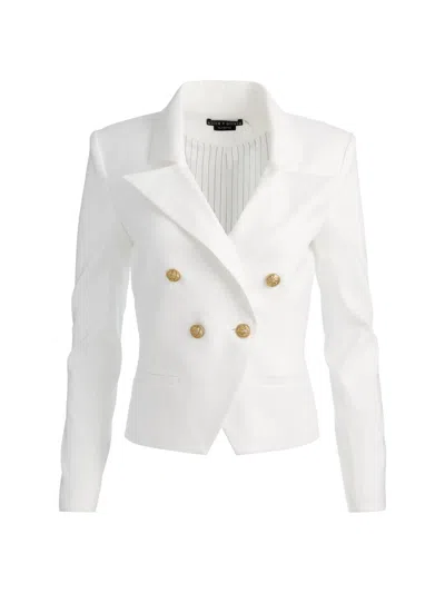 Alice And Olivia Sable Linen Cropped Blazer In White