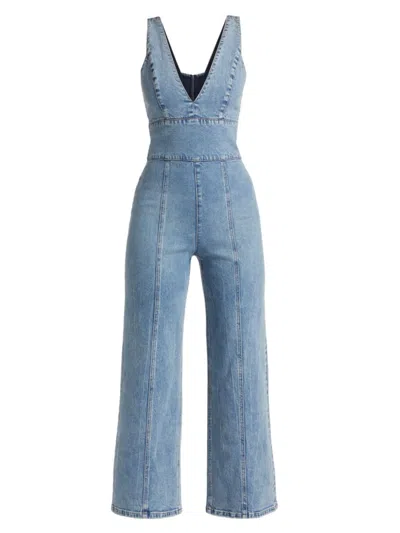 Alice And Olivia Women's Sandra Denim V-neck Jumpsuit In Sullivan Vintage Blue