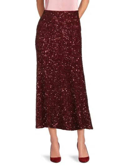 Alice And Olivia Women's Sequined Flared Midi-skirt In Red