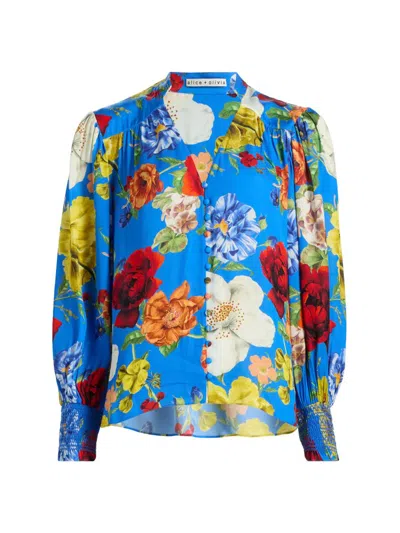 Alice And Olivia Women's Serena Floral Button-front Blouse In Blue