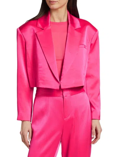 Alice And Olivia Alice And Oliva Shan Satin Boxy Cropped Blazer In Candy