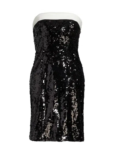 Alice And Olivia Sibella Strapless Bow-detailed Sequined Tulle Mini Dress In Black