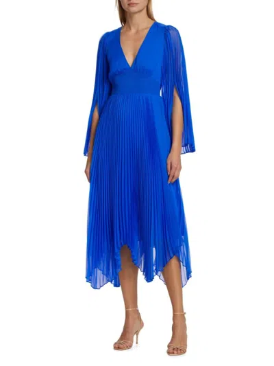 Alice And Olivia Women's Sion Pleated Asymmetric Midi Dress In Sapphire