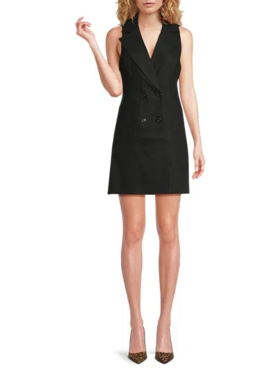 Alice And Olivia Women's Sleeveless Linen-blend Blazer Minidress In Black