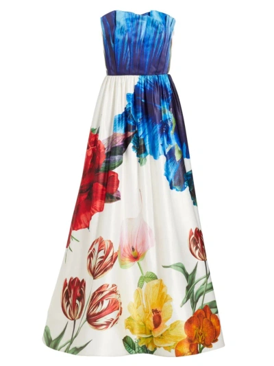 Alice And Olivia Women's Stella Floral Satin Strapless Gown In Multicoloured