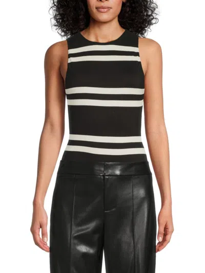 Alice And Olivia Women's Striped Sleeveless Crewneck Bodysuit In Black