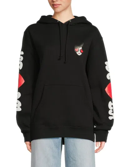 Alice And Olivia Women's Sunny Oversized Graphic Hoodie In Black