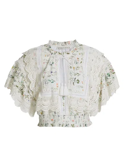 Alice And Olivia Women's Tabitha Floral Lace Tassel Blouse In Georgia Floral