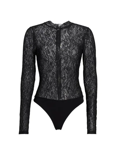 Alice And Olivia Women's Taeyn Lace Crewneck Bodysuit In Black