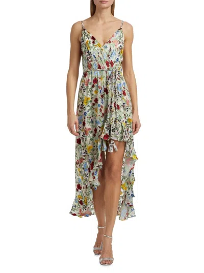 Alice And Olivia Women's Tara Floral Asymmetric Wrap Midi-dress In Green