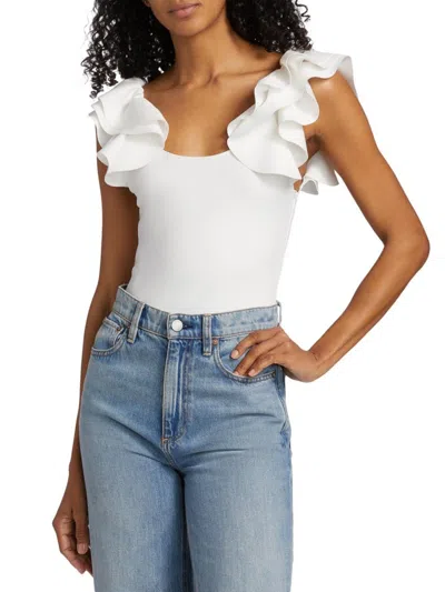 Alice And Olivia Women's Tawny Ruffle Bodysuit In White