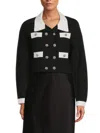 Alice And Olivia Verdell Cropped Knit Jacket In Black Soft White