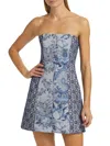 Alice And Olivia Violet Strapless Seamed A-line Mini Dress In Blue