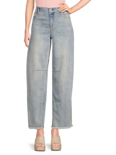 Alice And Olivia Women's Washed Frayed-hem Jeans In Blue