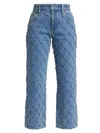 ALICE AND OLIVIA WOMEN'S WEEZY FAUX-PEARL QUILTED CROPPED JEANS