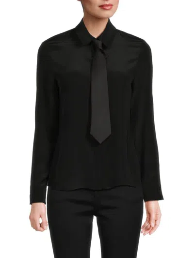 Alice And Olivia Women's Willa 2-in-1 Satin Shirt & Silk Tie Set In Black