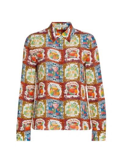 Alice And Olivia Women's Willa Cocktail Silk Shirt In A Summer Day