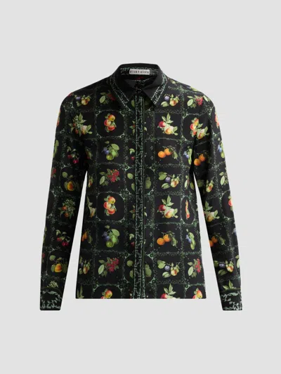 Alice And Olivia Willa Printed Collared Silk Top In Multi