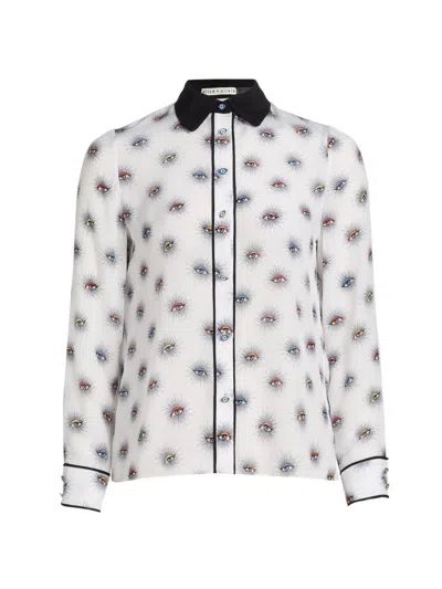 Alice And Olivia Willa Silk Blouse In Neutral