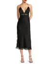Alice And Olivia Zaira Lace Slip Midi Dress In Black