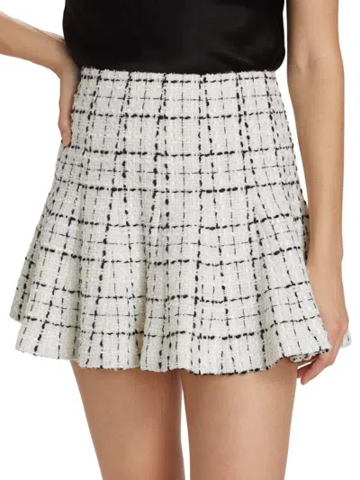 Alice And Olivia Women's Zona Godet Tweed Miniskirt In White