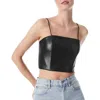 Alice And Olivia Pearle Vegan Leather Crop Top In Black